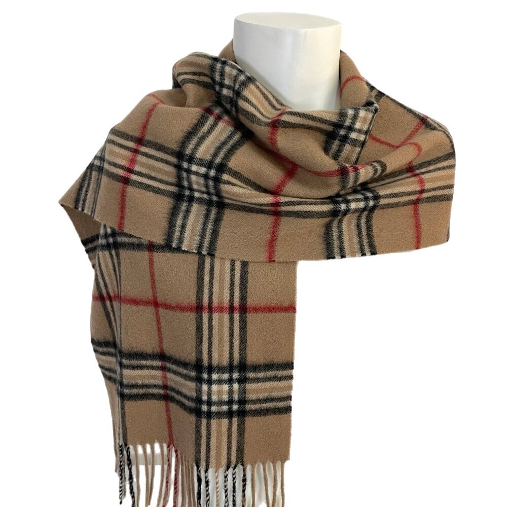 Classic Camel Plaid Wool & Cashmere Blend Scarf